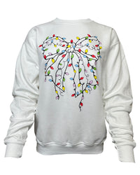 Christmas Lights Bow Oversized Sweatshirt in White - Blackbird Boutique