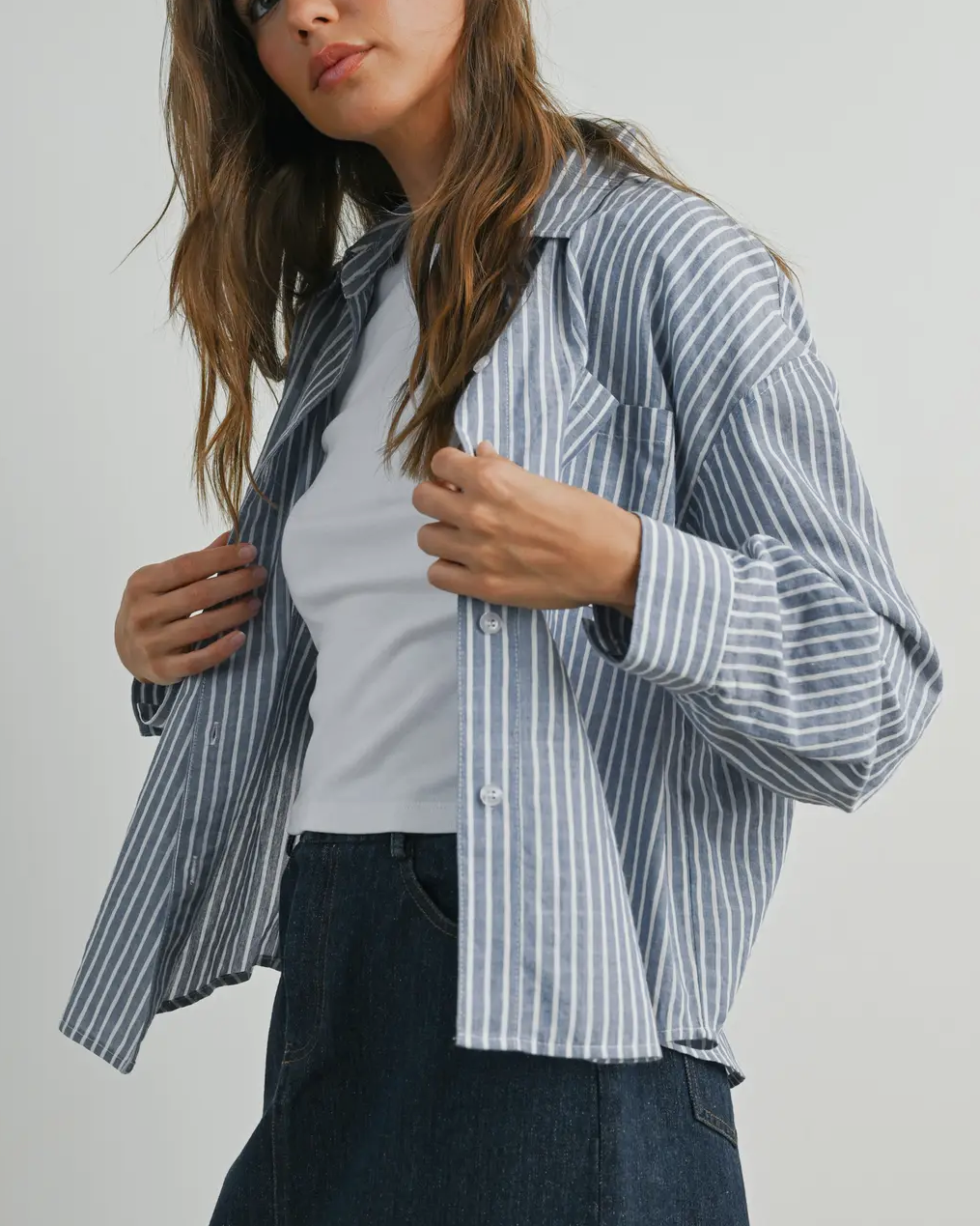 Striped Button-Up Collared Long Sleeve Shirt