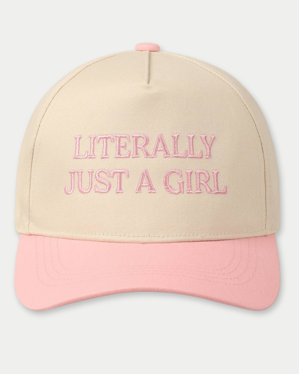 Literally Just A Girl Embroidery Two Tone Trucker Hat - Pink - Blackbird Boutique