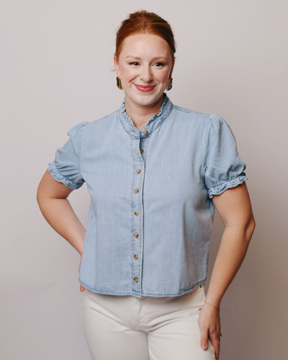 Cindy Puff Sleeve Button Up Denim Top