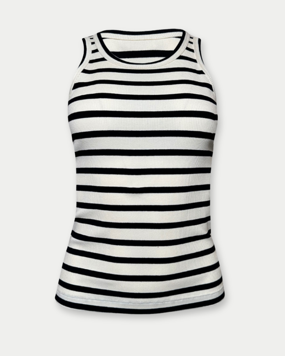 STRIPE RIBBED BOUND CREW NECK TANK TOP - Blackbird Boutique