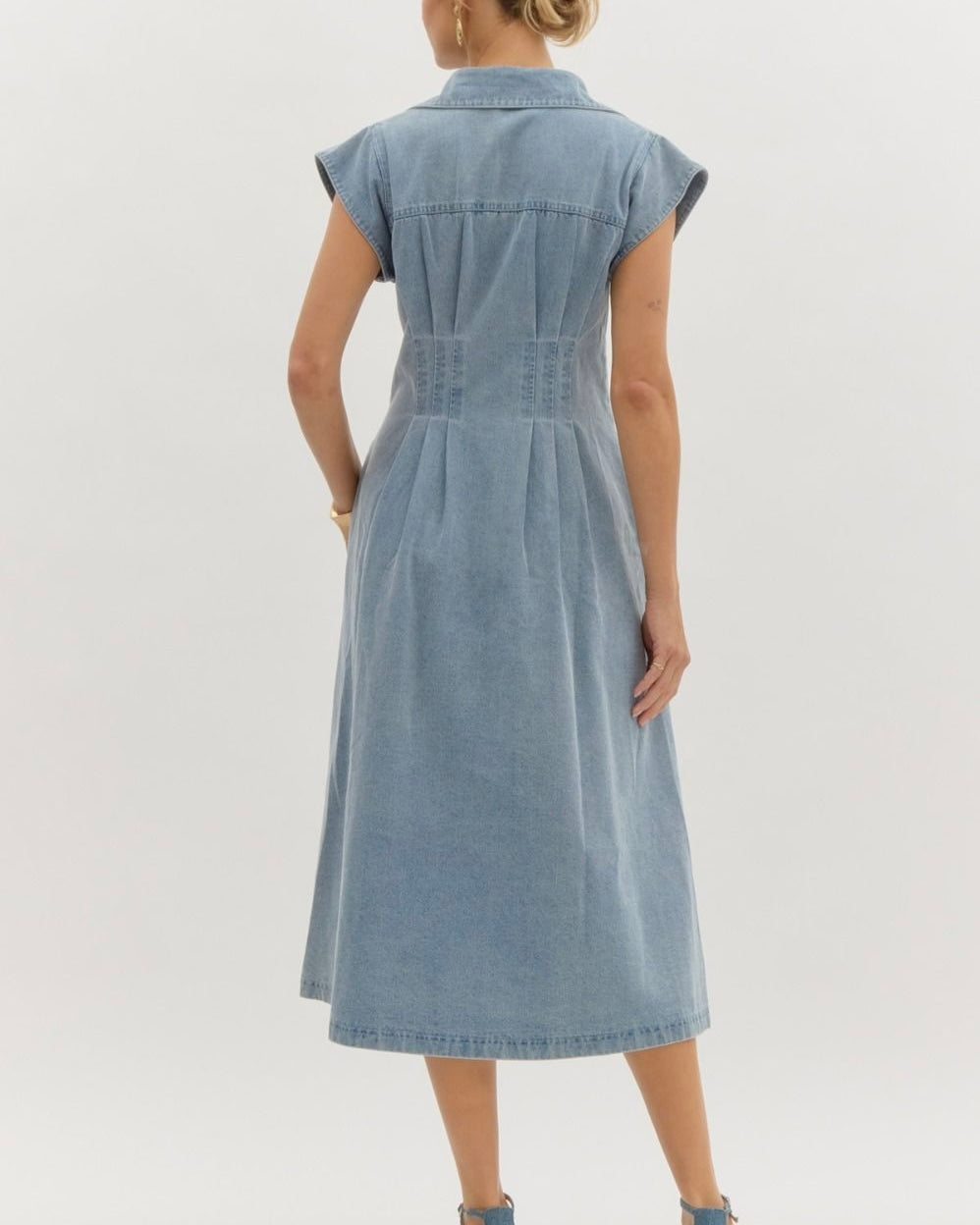 Denim Midi Dress in Light Blue - Blackbird Boutique