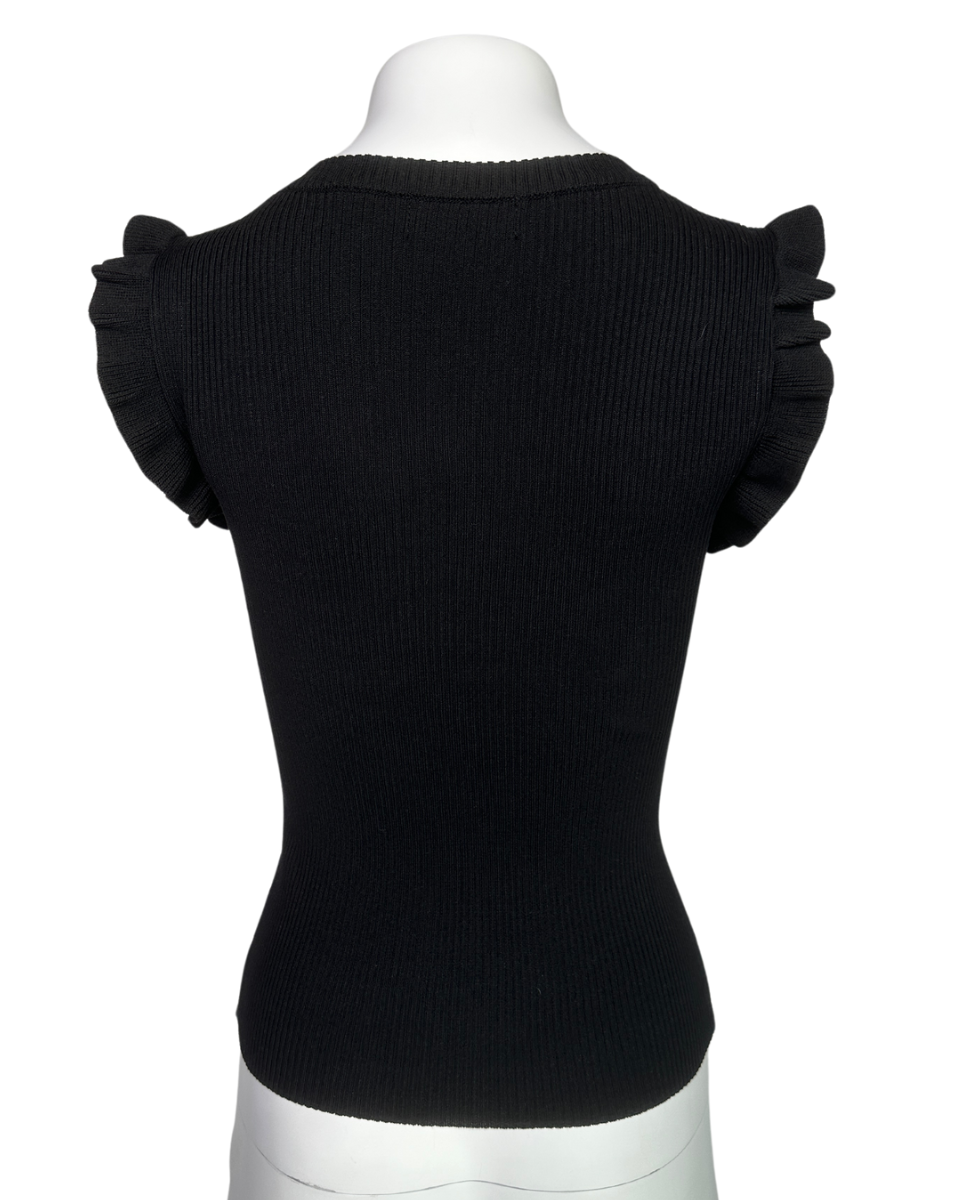 Ruffle Sleeve Ribbed Knit Top in Black - Blackbird Boutique
