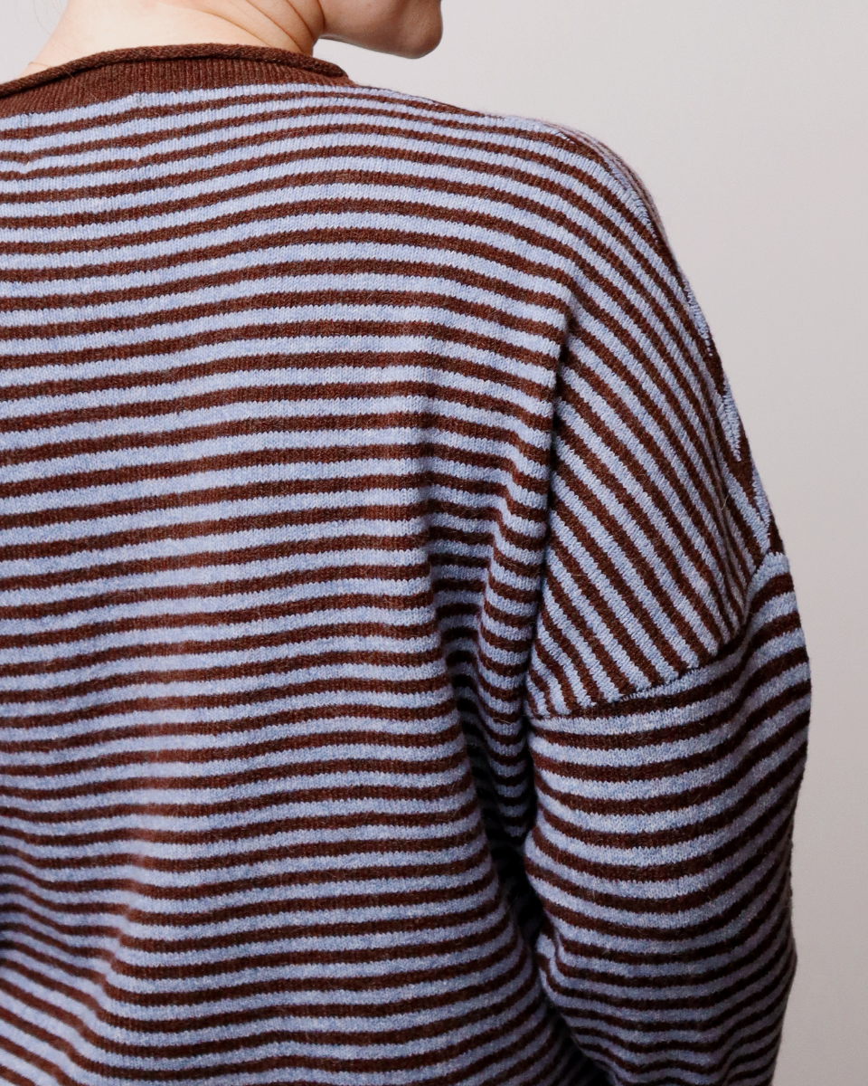 Jill Stripe Raw Edge Button Down Long Sleeve Cardigan