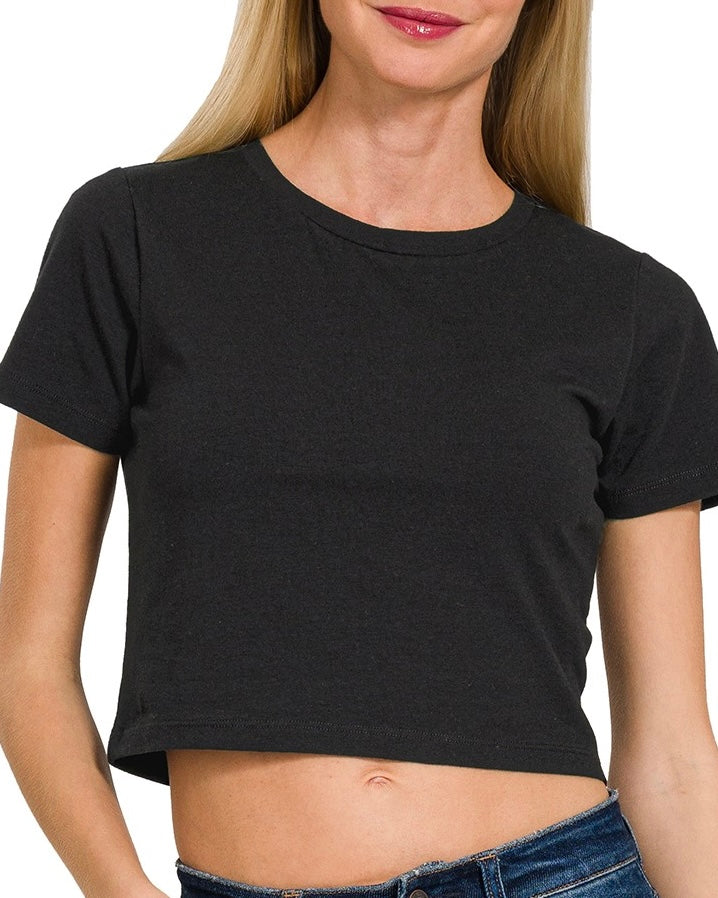 Cotton Short Sleeve Round Neck Crop Top - Blackbird Boutique