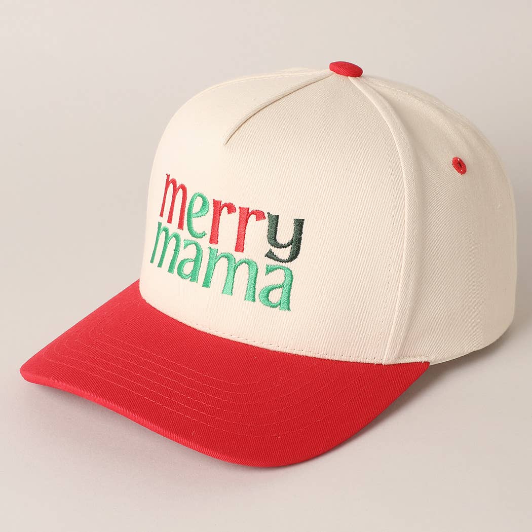 Merry Mama Text Embroidery Canvas Baseball Cap - Blackbird Boutique