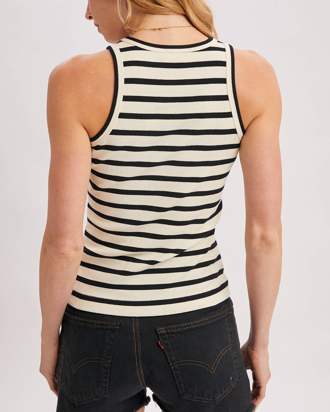 STRIPE RIBBED BOUND CREW NECK TANK TOP - Blackbird Boutique