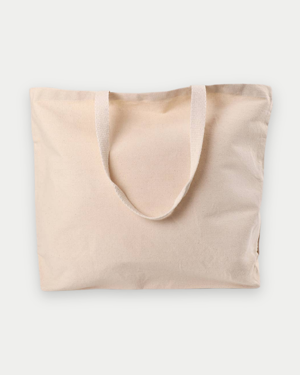 Beige tote bag on a white background