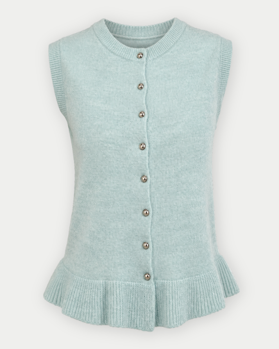 Frankie Button Front Ruffle Trim Knit Vest