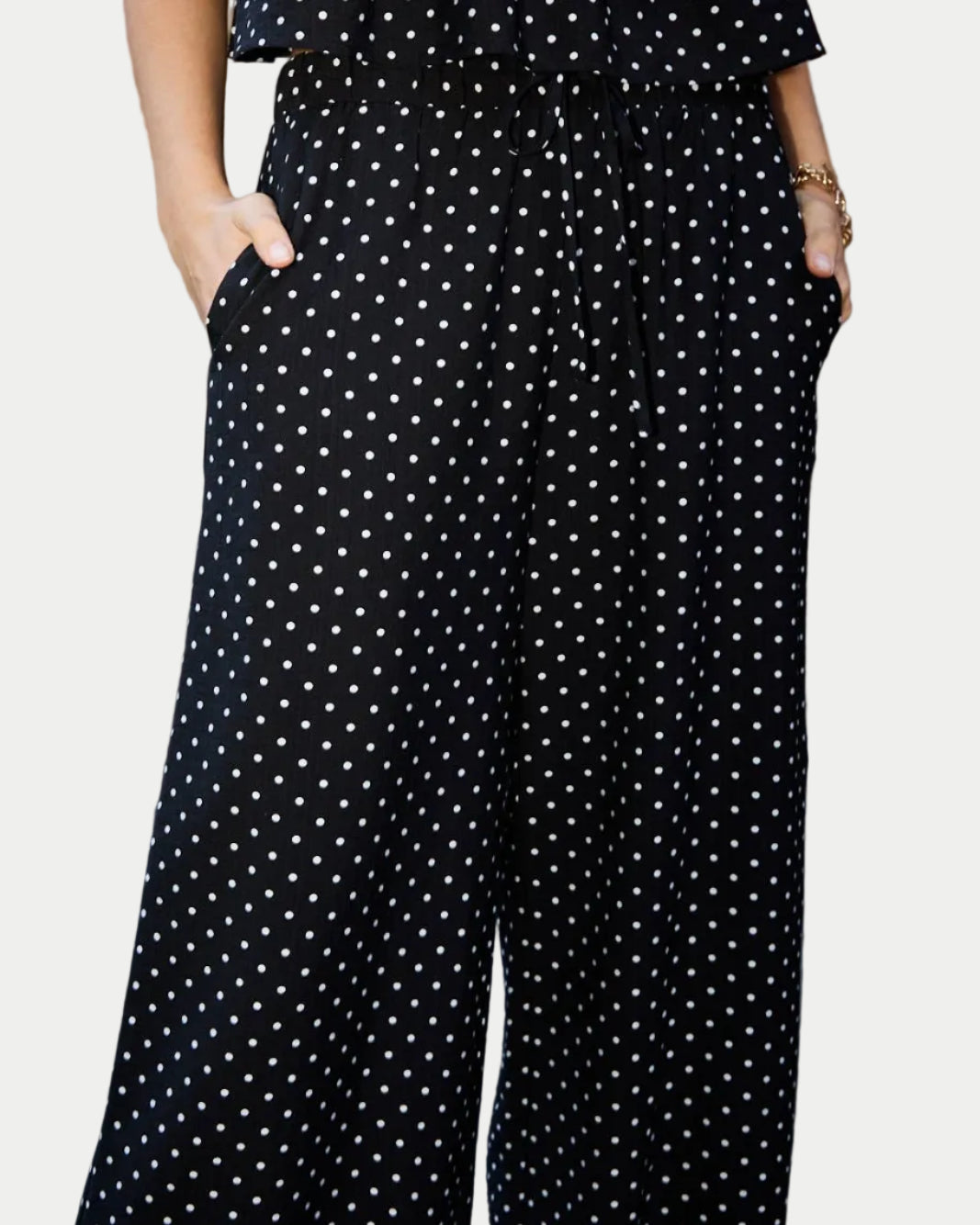 HIGH WAIST DRAW STRING ELASTIC WIDE PANTS - Blackbird Boutique