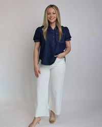 Mineral Washed Short Sleeve Denim Top - Blackbird Boutique