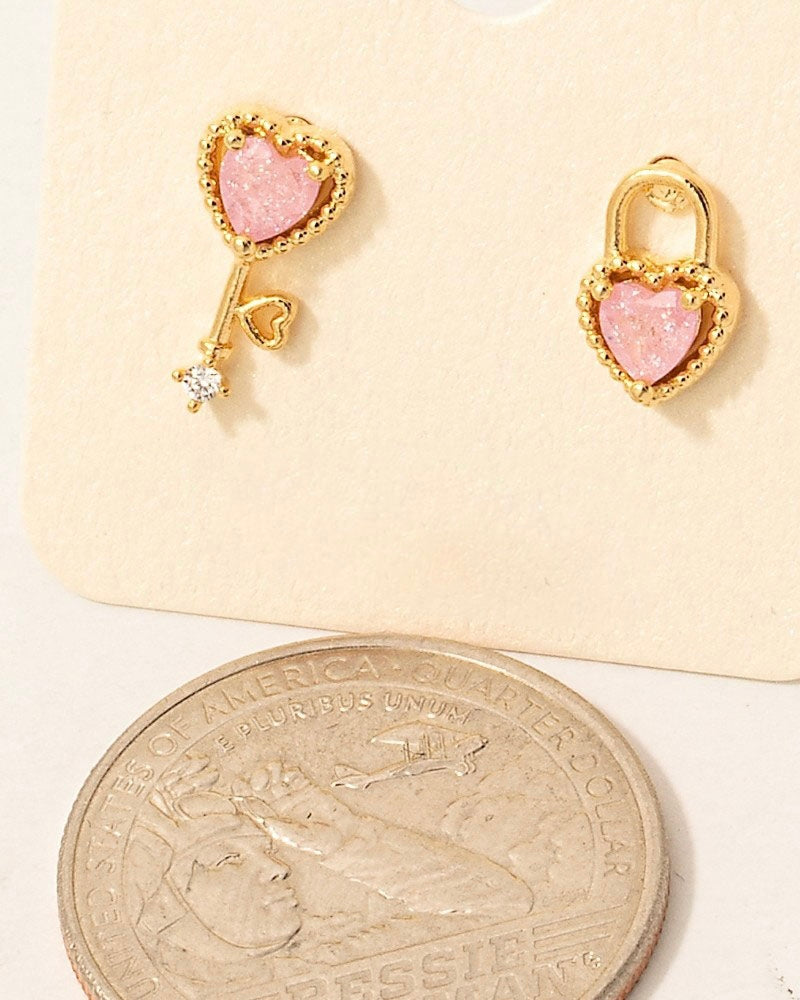 Heart Lock and Key Stud Earrings - Blackbird Boutique