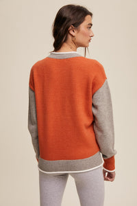 FOOTBALL COLORBLOCK KNIT SWEATER - ORANGE