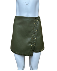 Studded Stretch Faux Leather Wrap Skort in Olive - Blackbird Boutique