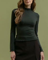 Lettuce Trim Mock Neck Knit Top in Hunter Green - Blackbird Boutique