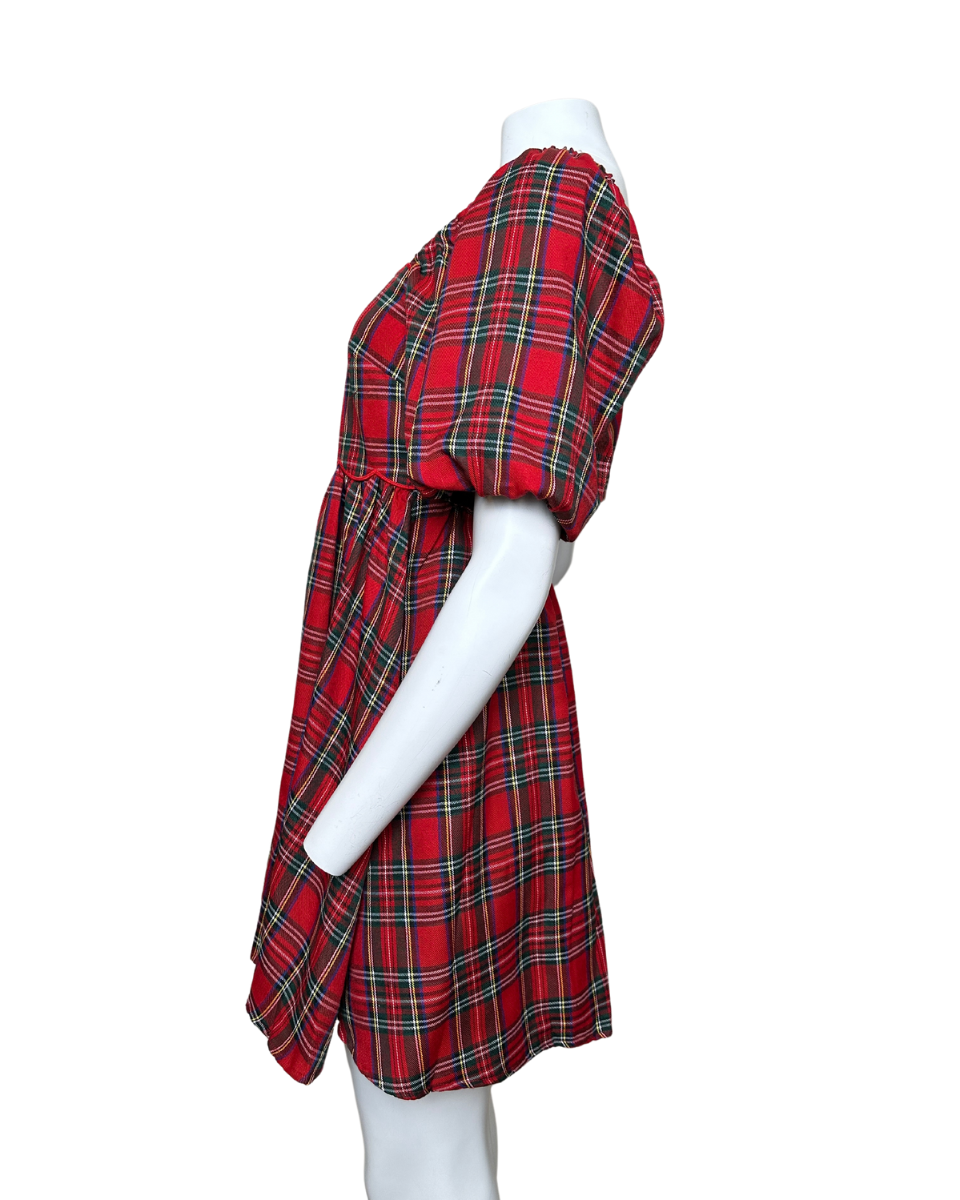 Plaid Square Neck Mini Dress in Red