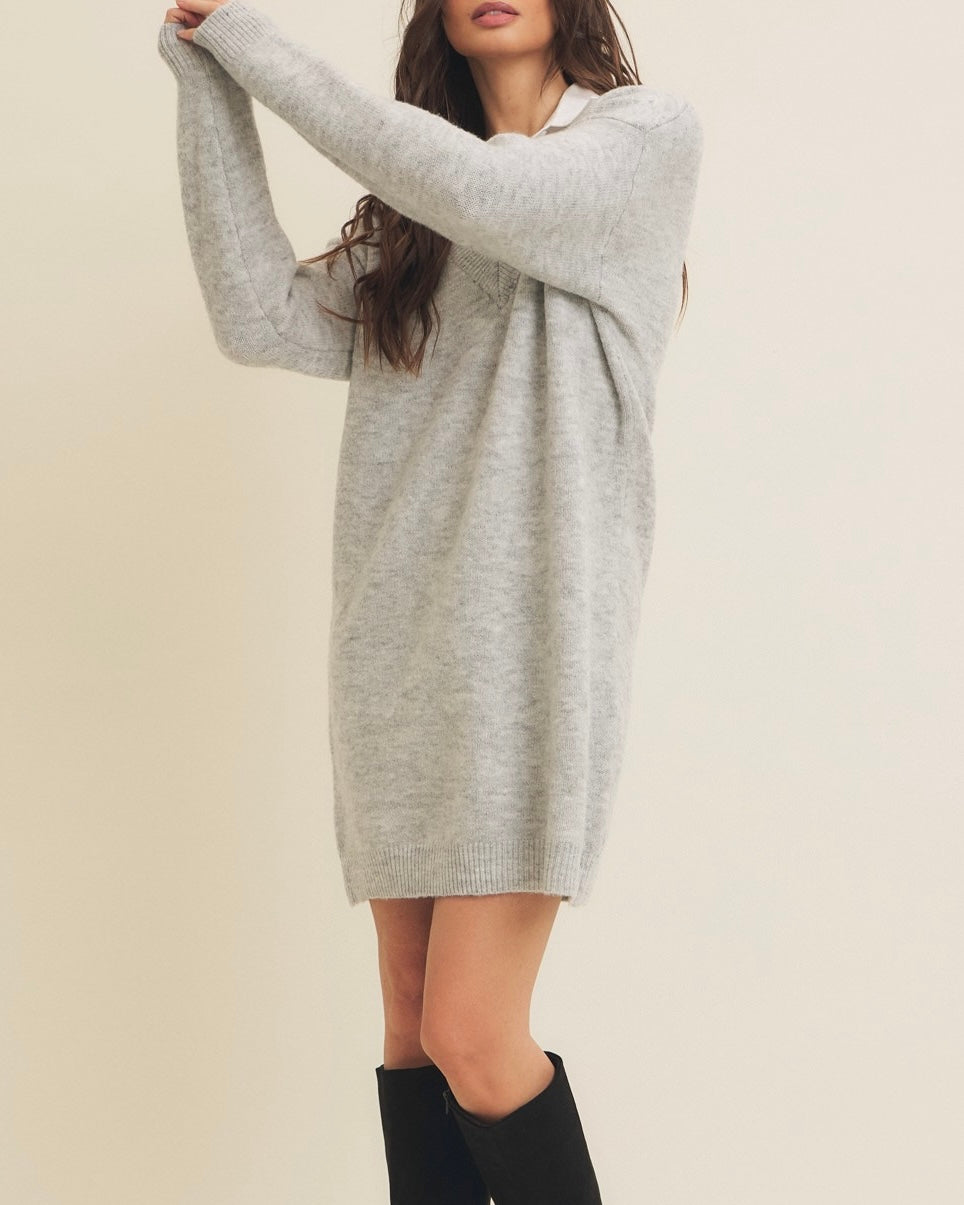 Mixed Media Soft Sweater Shirt Mini Dress