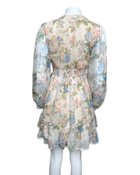 V-NECK FRENCH FLORAL PRINT LONG SLEEVE DRESS