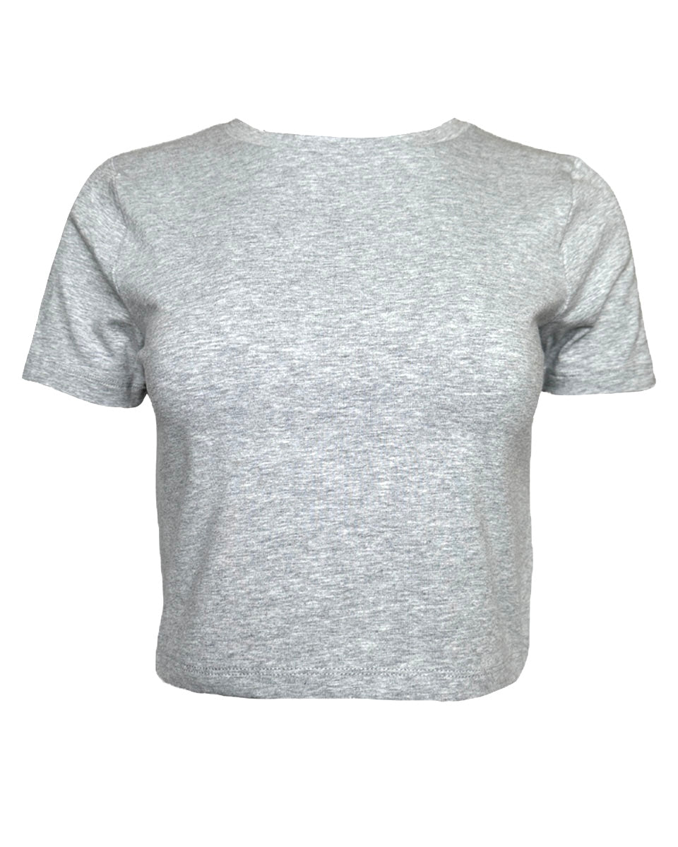 Cotton Short Sleeve Round Neck Crop Top in Heather Gray