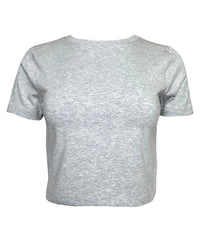 Cotton Short Sleeve Round Neck Crop Top in Heather Gray