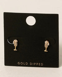 Gold Dipped CZ Champagne Glass Stud Earrings - Blackbird Boutique