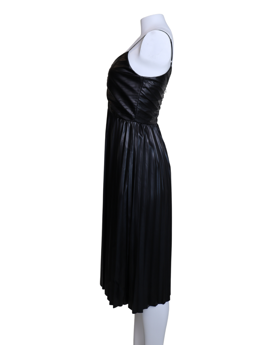 Black Faux Leather Pleated Midi Dress - Blackbird Boutique