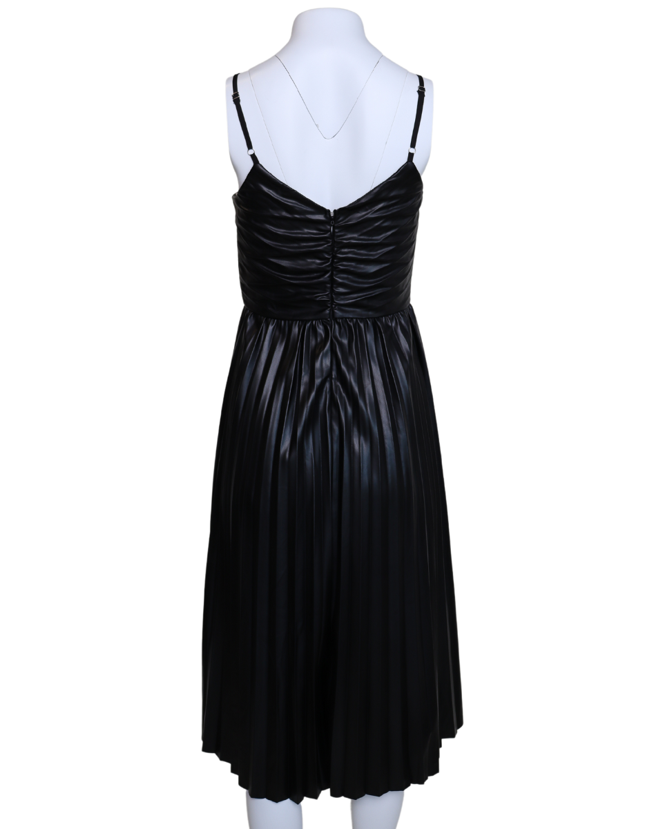 Black Faux Leather Pleated Midi Dress - Blackbird Boutique