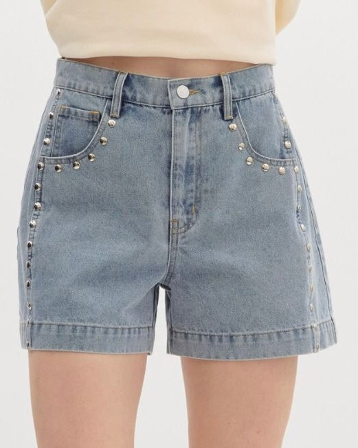 Denim Studded Shorts - Blackbird Boutique