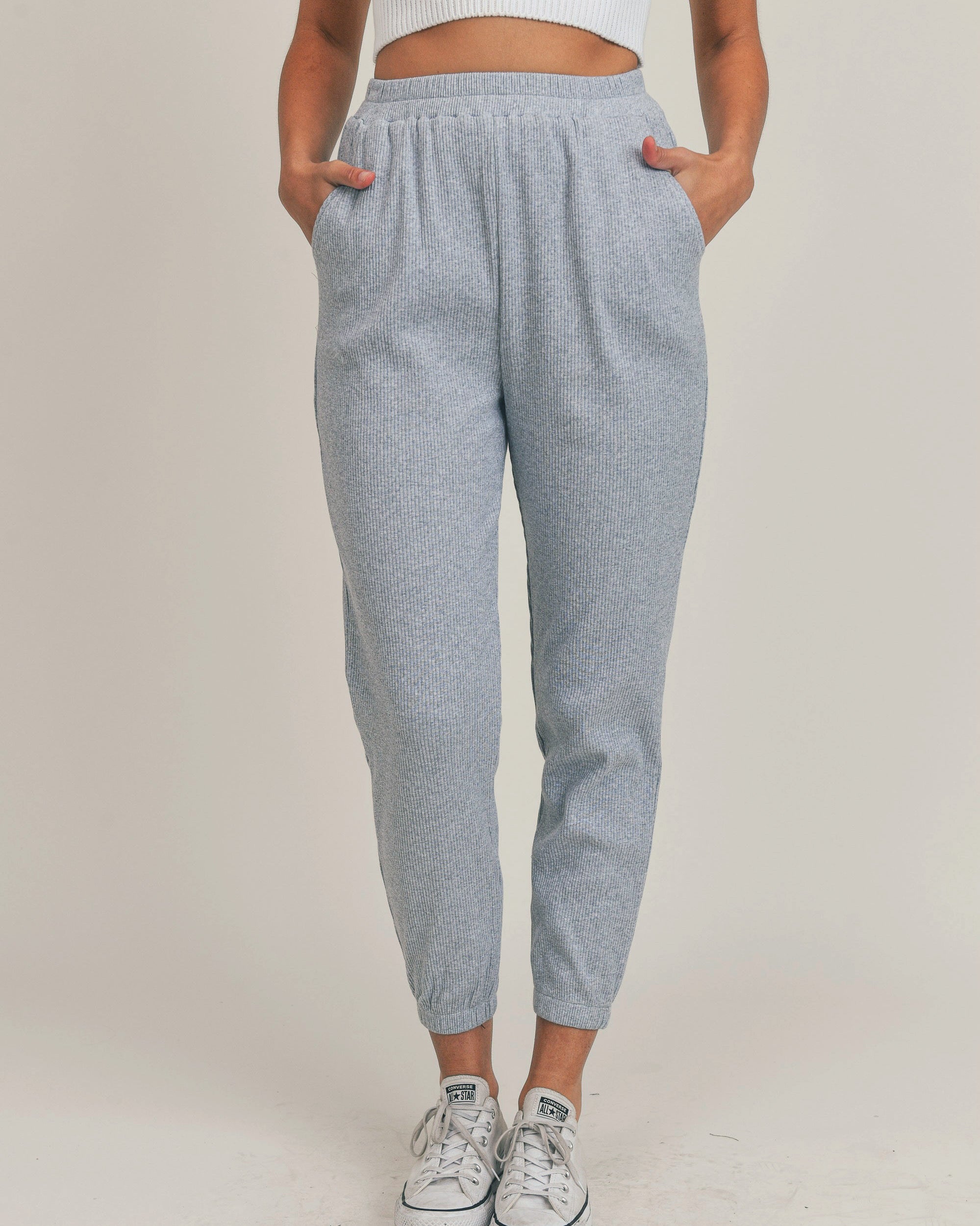 Soft Corduroy Knit Jogger Pants in Heather Gray - Blackbird Boutique