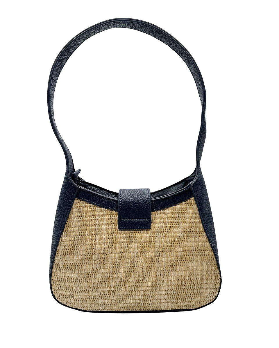 Faux Leather and Braided Straw Handbag - Blackbird Boutique