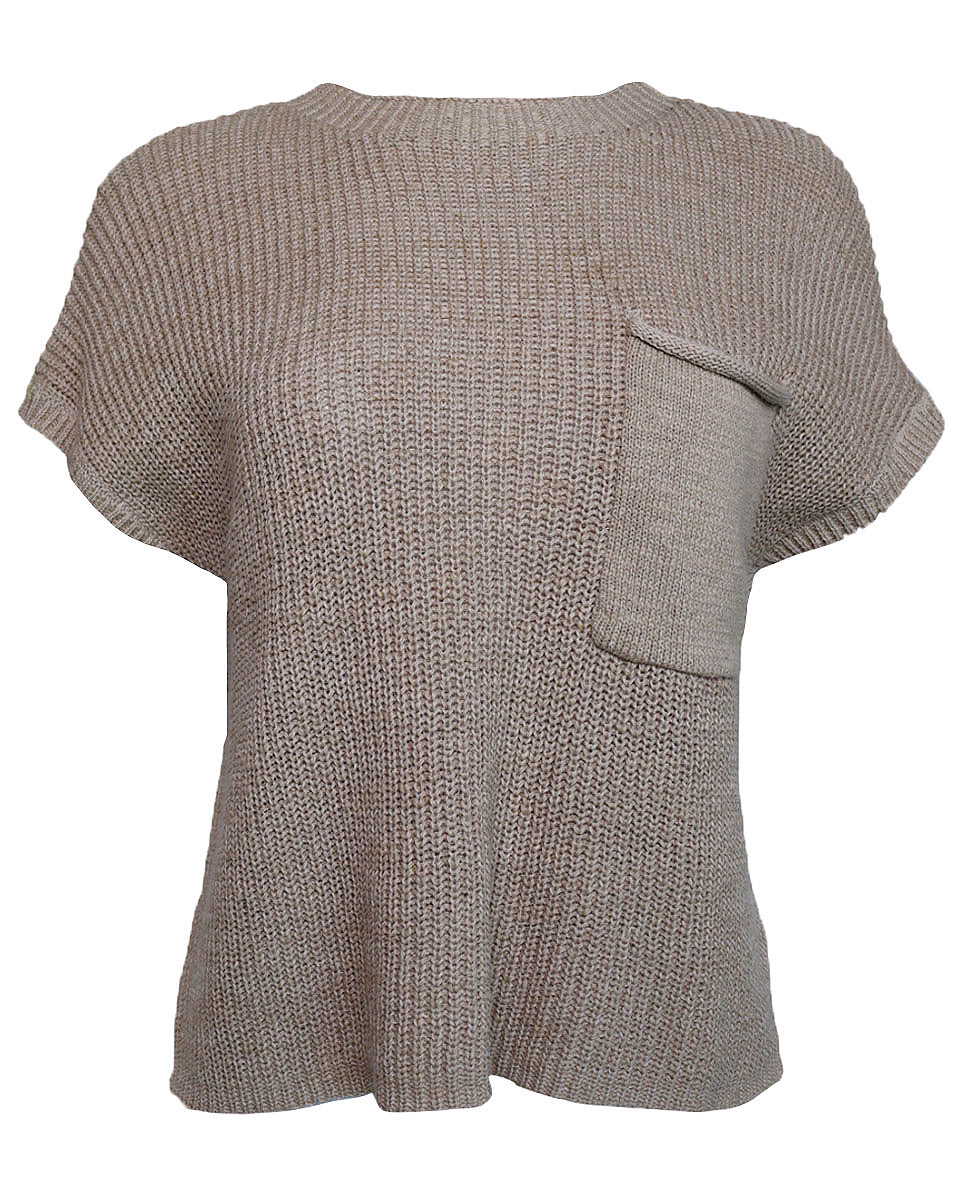 Short Sleeve Knit Top in Taupe - Blackbird Boutique