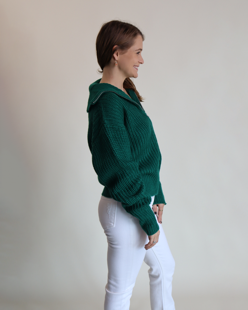 Zip Up Chunky Sweater Jacket - Green - Blackbird Boutique
