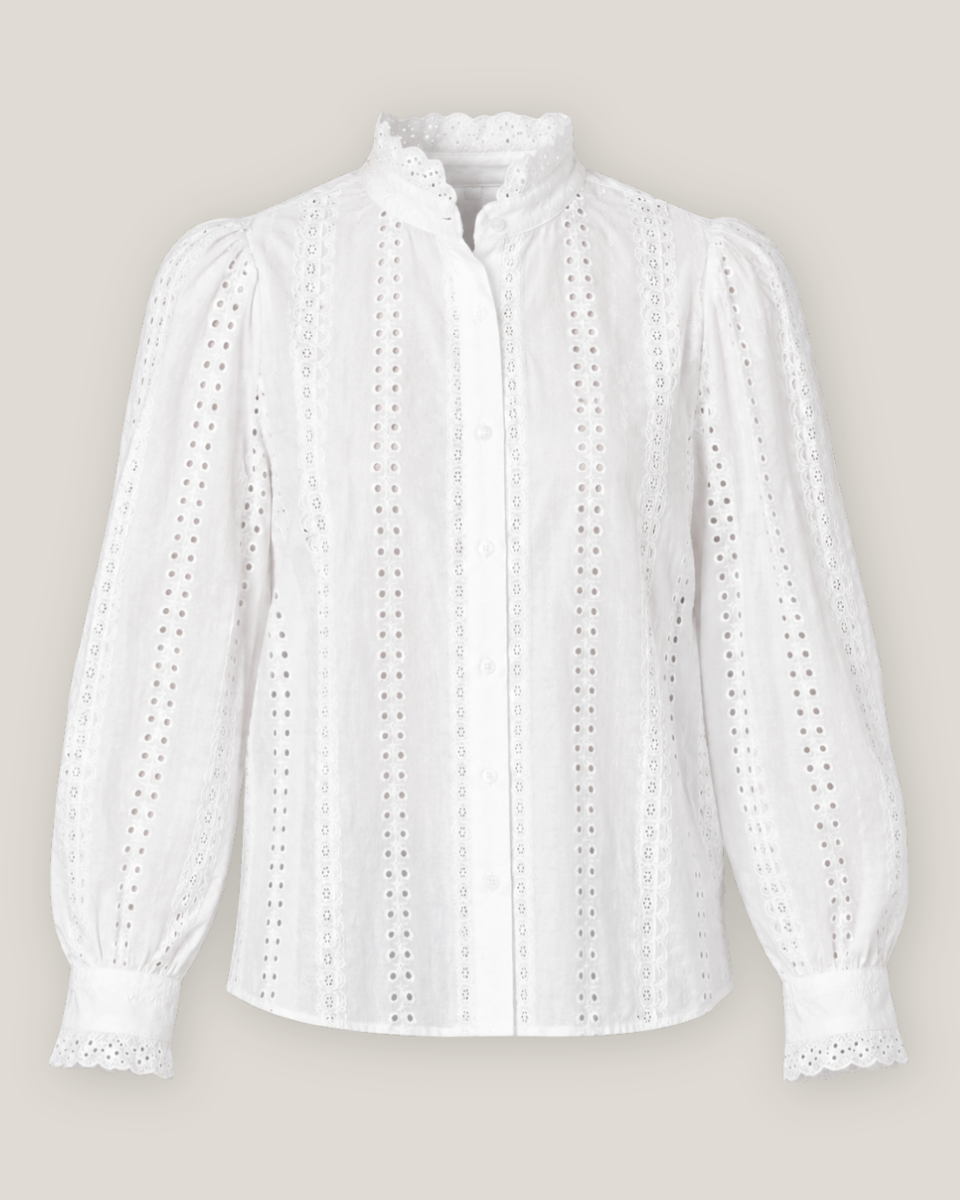 Delphine Ruffled Long Sleeve 100% Cotton Eyelet Lace Blouse
