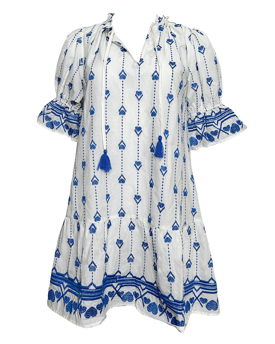 HEART EMBROIDERED MINI DRESS WITH TASSLE