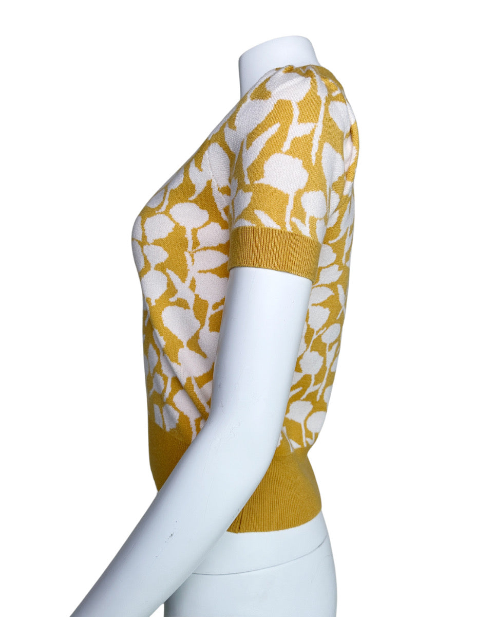 Short Sleeve Floral Knit Top in Mustard - Blackbird Boutique