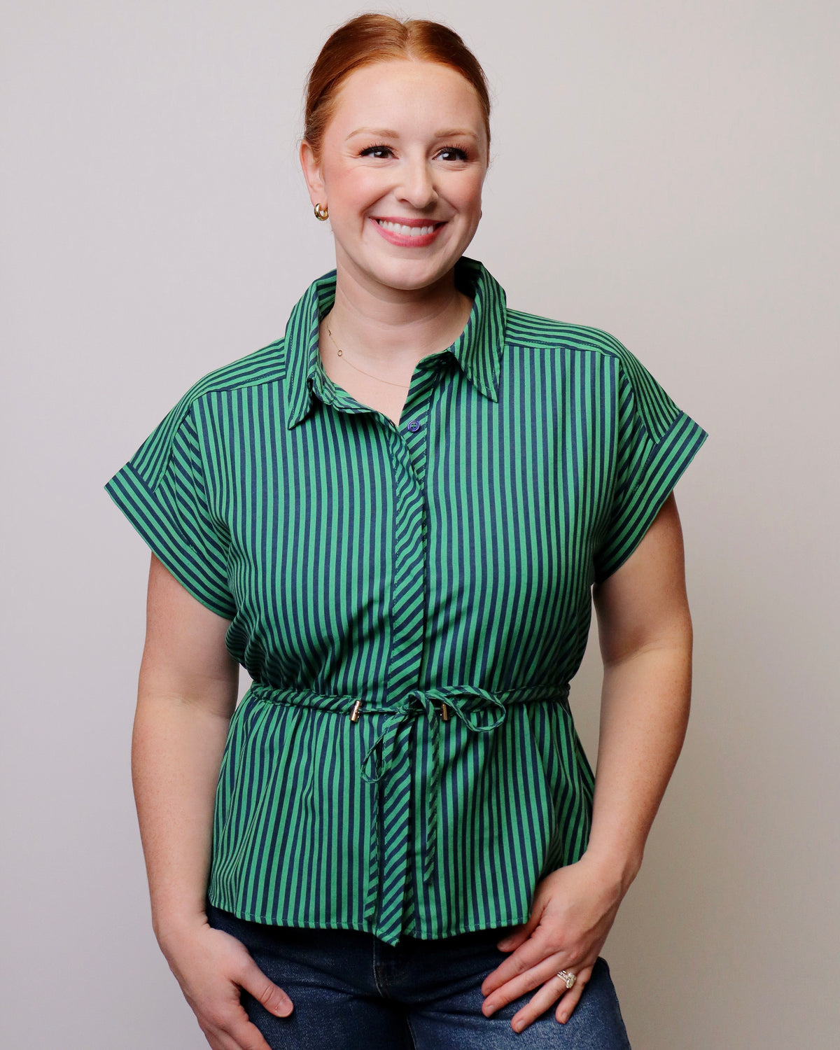 Hazel Striped Button Front Adjustable Waist Top