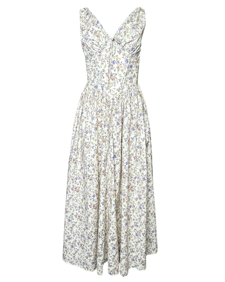 Bustier Body Floral Printed Midi Dress in Lavender