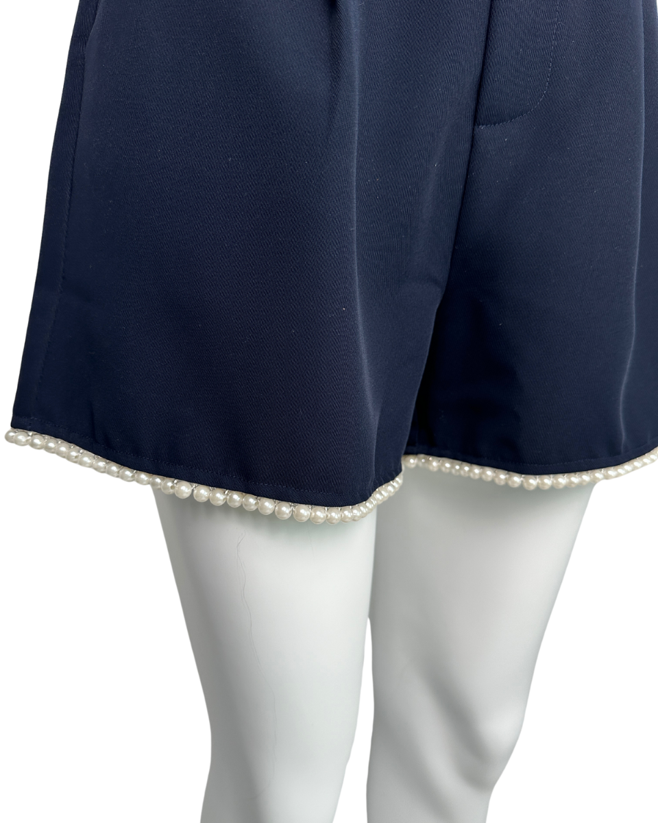 Pearl Embellished Shorts in Navy - Blackbird Boutique