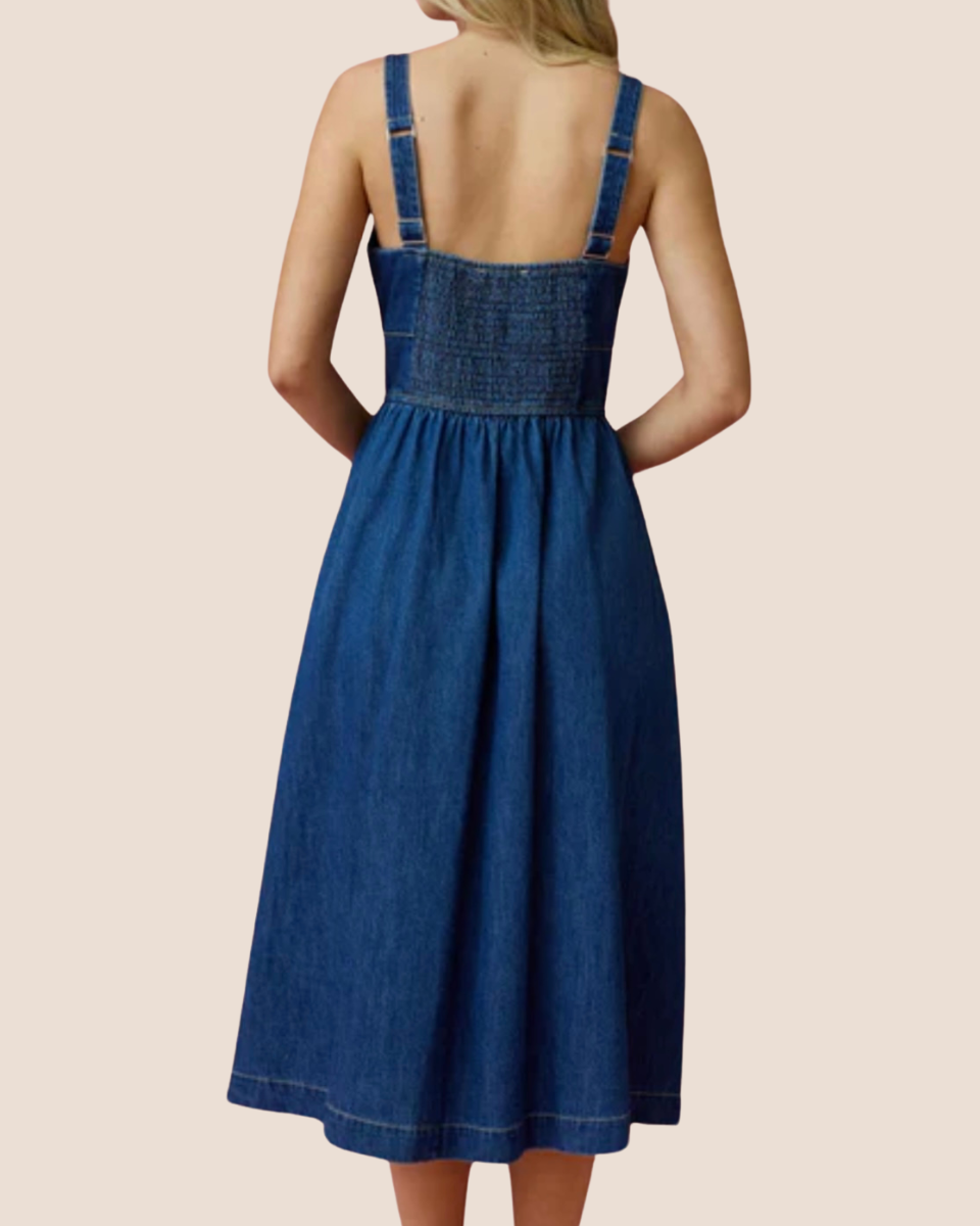 Lace Up Sleeveless Denim Midi Dress - Blackbird Boutique