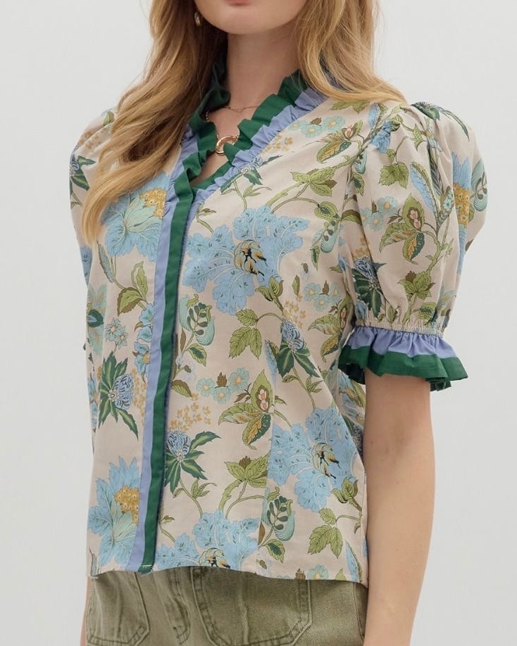 Floral Print Puff Sleeve Top - Blackbird Boutique