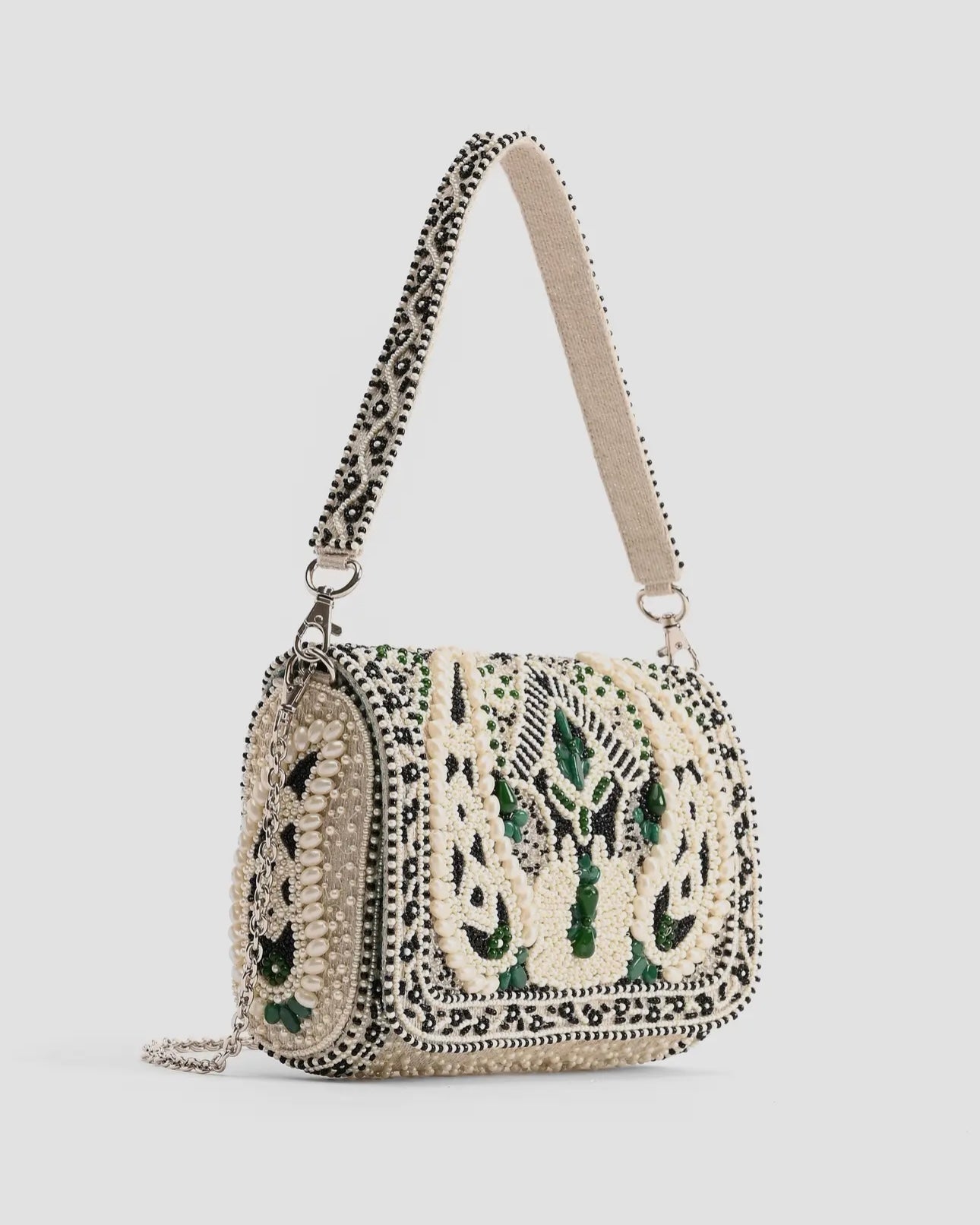 Emerald Stone Hand Embellished Shoulder Bag - Blackbird Boutique