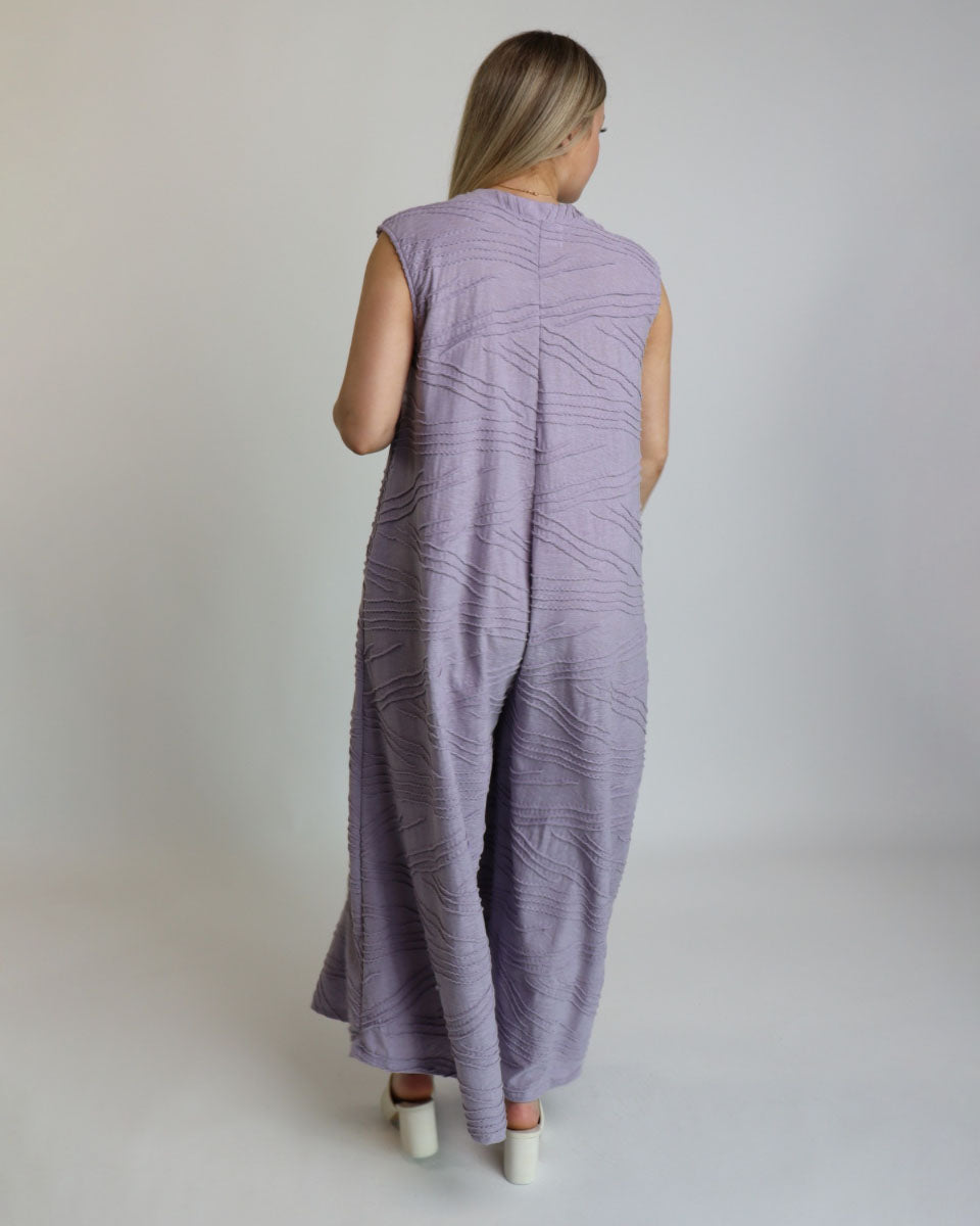 Textured Solid Wide Leg Jumpsuit in Lavender - Blackbird Boutique