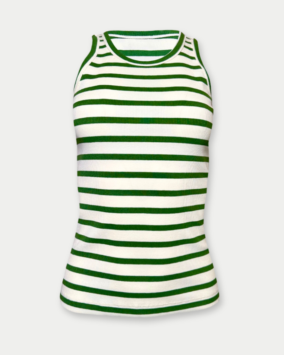 STRIPE RIBBED BOUND CREW NECK TANK TOP - Blackbird Boutique