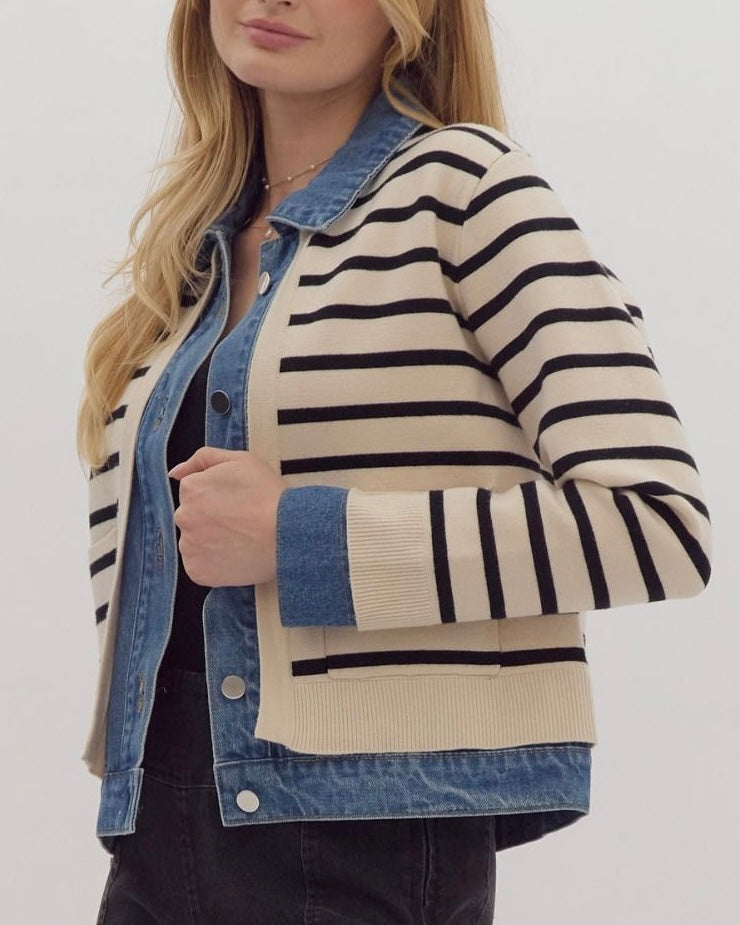 Striped Long Sleeve Sweater Cardigan