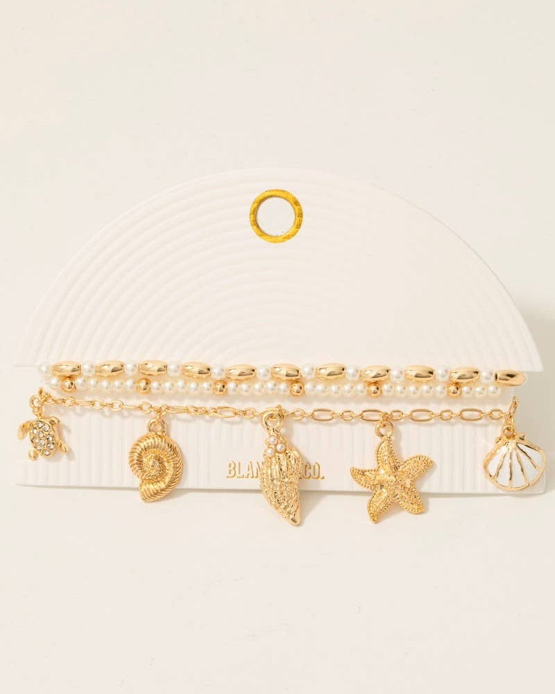 Mixed Sea Shell Charms Beaded Bracelet Set - Blackbird Boutique