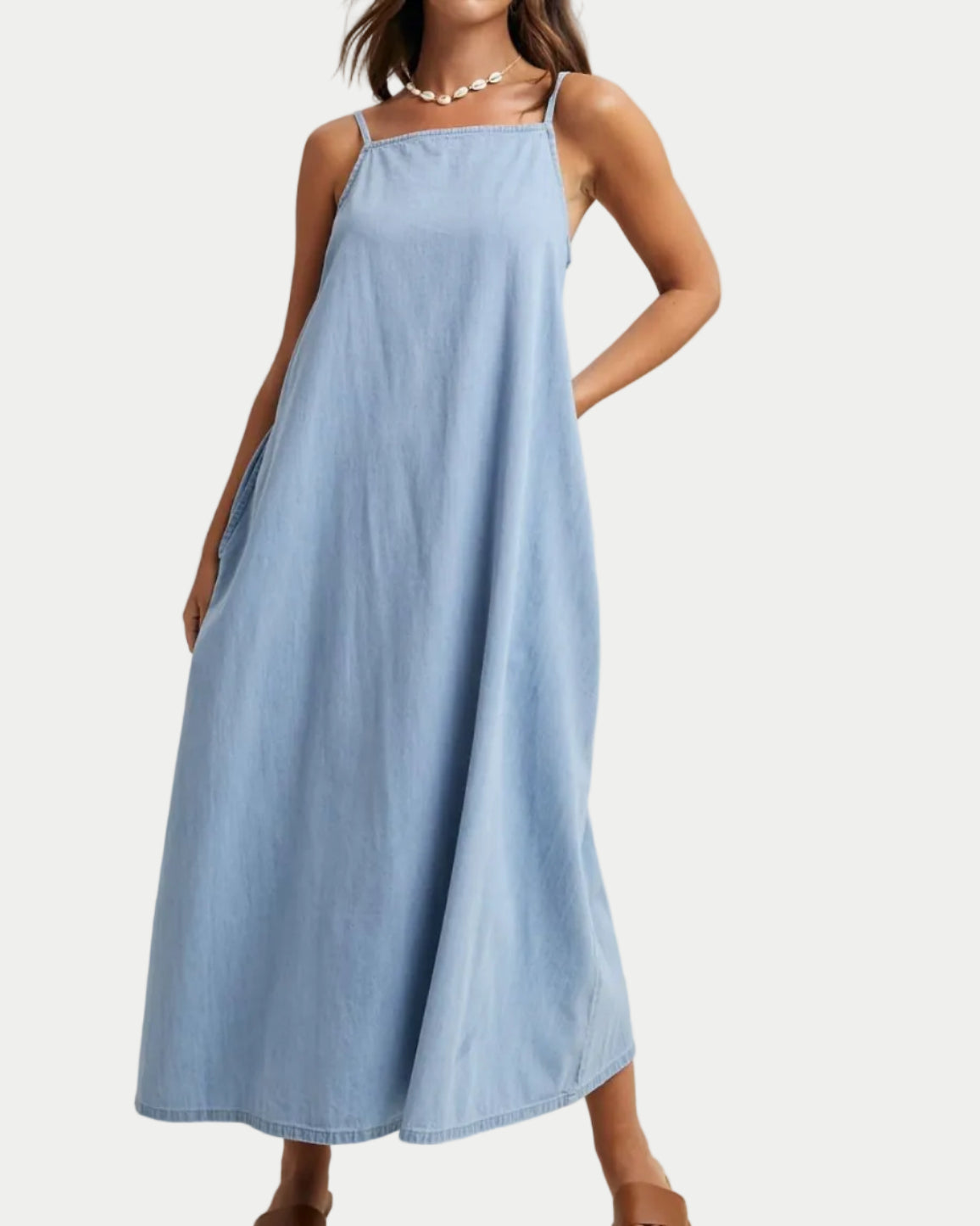DENIM CHAMBRAY MAXI DRESS  Blackbird Boutique