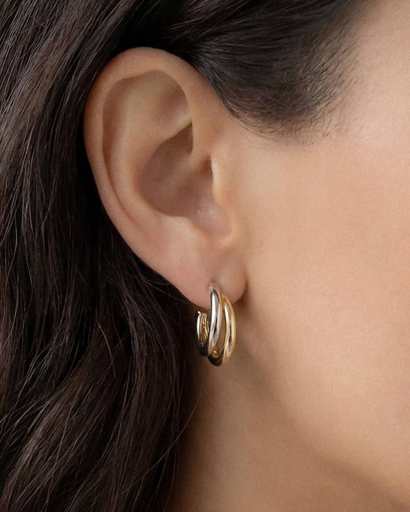 Gold Dipped Two Tone Layered Hoop Earrings - Blackbird Boutique