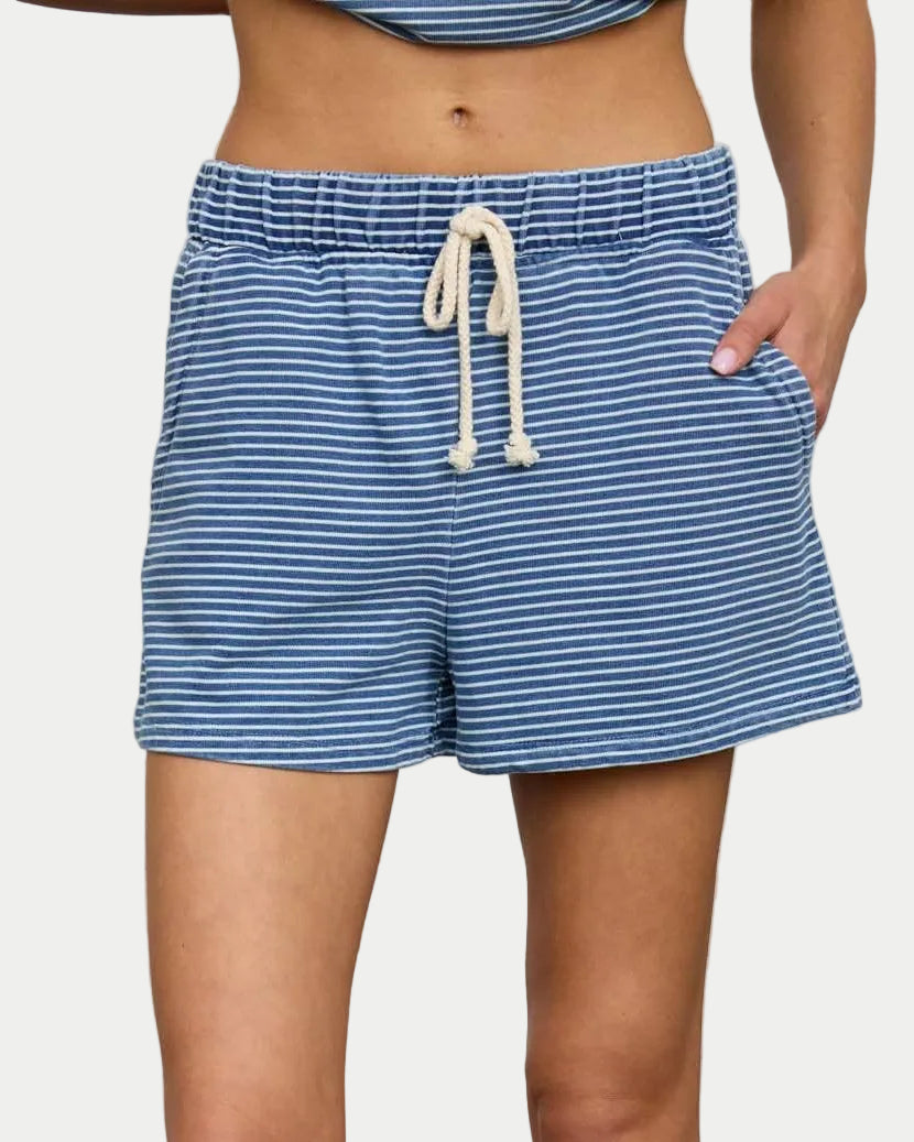 WASHED STRIPE KNIT SHORTS - Blackbird Boutique