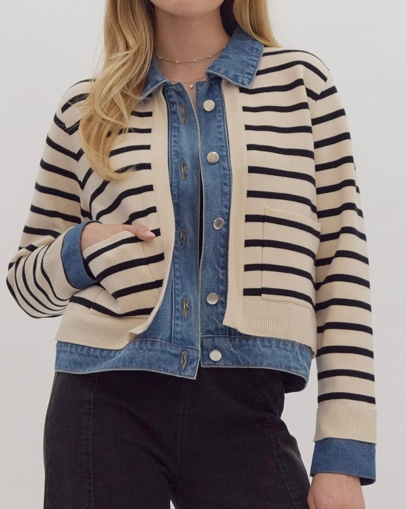 Striped Long Sleeve Sweater Cardigan