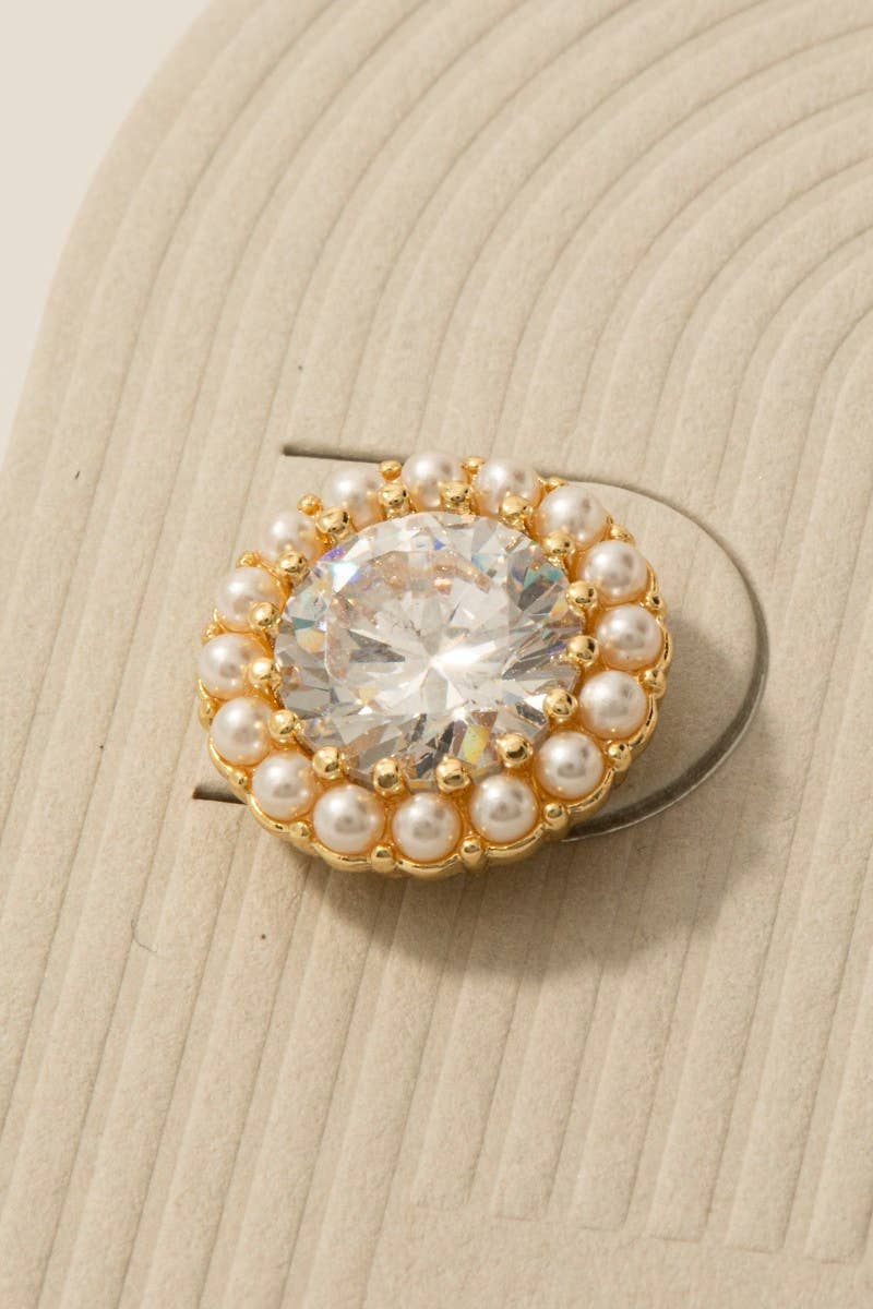 Gold Dipped Pearl Halo Set Cz Stud Earrings - Blackbird Boutique